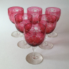 English Cranberry Engraved Set of Six Wine Glass