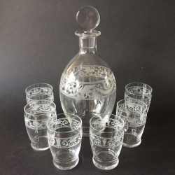 Antique Baccarat Decanter and Six Glasses