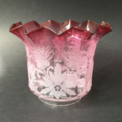 Oil lamp Cranberry  Glass Shade acid etched...