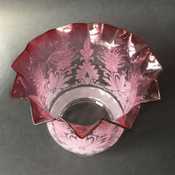 Oil lamp Cranberry  Glass Shade acid etched with pattern