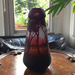 Daum Nancy Cameo Glass Lake Landscape Vase