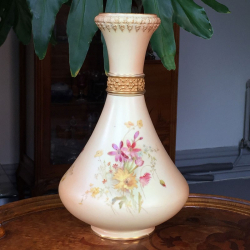 Royal Worcester Porcelain Blush Ivory Vase Decorated with Flowers