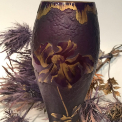 Legras Mont Joye Acid Etched  and Glaze Poppy  Glass Vase