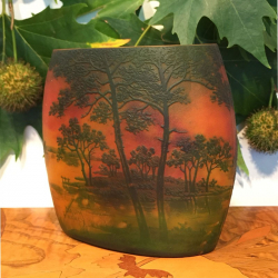 Daum Nancy Cameo Glass Landscape Sunset Scene Vase